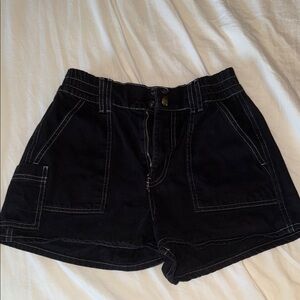 BDG Black High-Waist Cotton Shorts with Contrast Stitching
